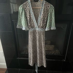 BCBG Maxazria Womens Print Ruffled Tie MIDI Dress Size S